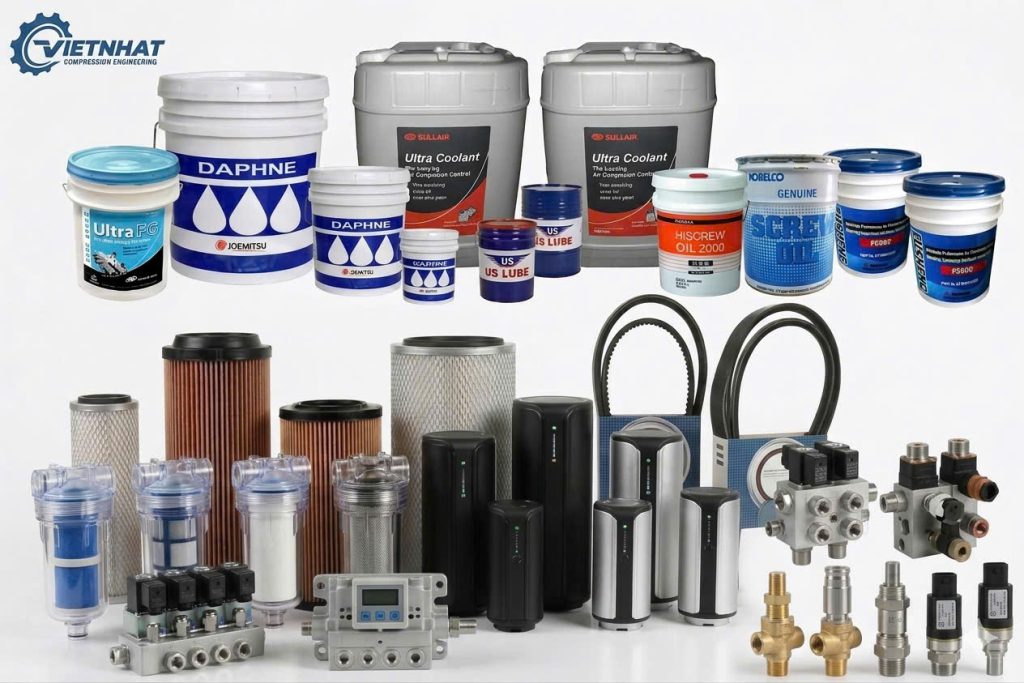 Bộ phụ tùng máy nén khí trục vít gồm lọc định kỳ và van hút kỹ thuật phân phối tại thị xã Nghĩa Lộ Yên Bái